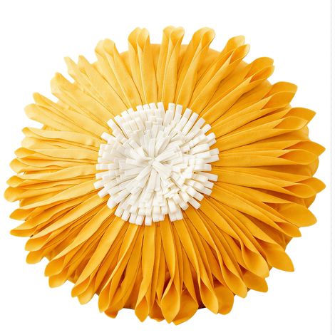 Housse de coussin ronde jaune, motif tournesol et marguerite, 45×45cm, pour lit, canapé et bureau (1/5)