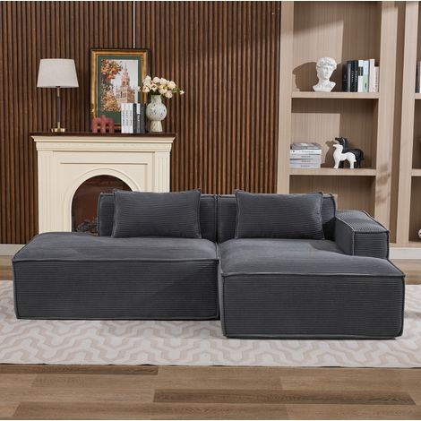 Canapé droit 233x129x70 cm en tissu polyester gris, gain de place pour salon moderne FloraGrace (1/5)