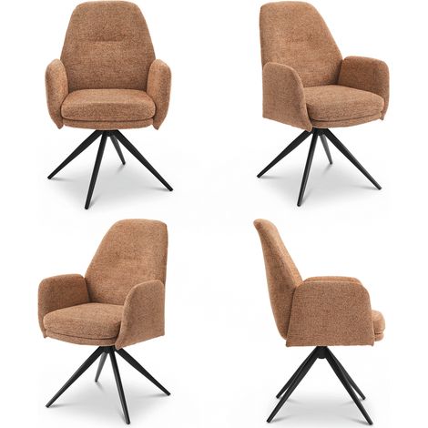 Bon Furni Chenille Esszimmerstuhl Orange, 4er, 360° drehbar, ergonomisch mit hoher Elastizität & Armlehnen