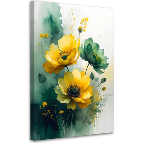 Tabelau sur Toile, Fleurs botaniques jaune vert,20x30 (1/4)