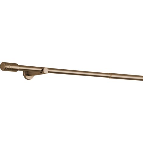 ondeco Gardinenstange ausziehbar 1-lauf, Vorhangstange Fenster Wandmontage, Endstück Rille Komplettgarnitur Teleskopstange 16/19 mm mit Ringen -  Gold - 120-210 cm