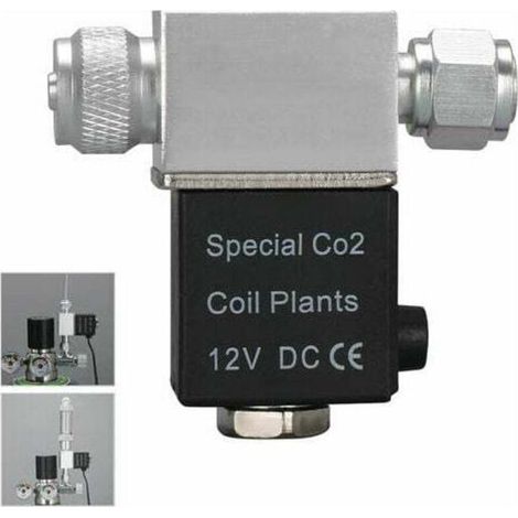 Botella de CO2 y accesorios para acuarios - Válvula solenoide para acuario - Sistema de CO2 - Regulador de 12 V CC - Salida - Se conecta a rosca externa M10 de 1" - Cabezal único - Silencioso - Versió (1/4)