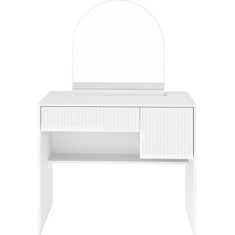 Coiffeuse moderne blanche avec miroir et tiroirs - H135 x L90 x P40 cm (1/5)