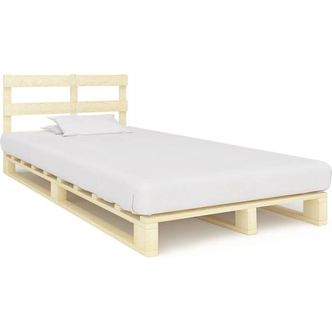 Cadre de lit palette 120 x 200 cm en pin massif avec tête de lit, naturel, sans matelas - PANGIVO (1/5)