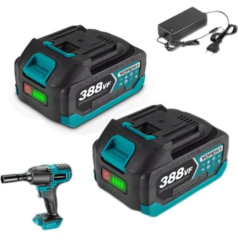 Lot de 2 batteries au lithium rechargeables, 388VF, 15000mAh, compatibles avec les outils sans fil Makita 18-21V, avec chargeur. (1/5)