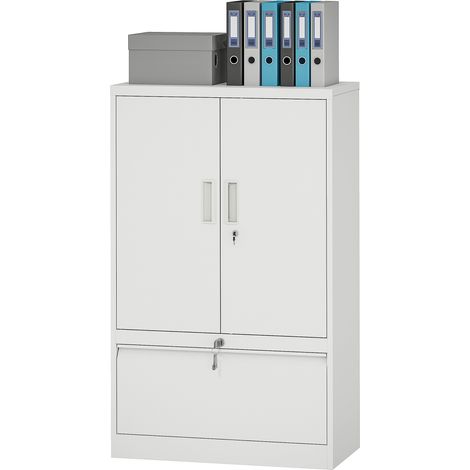 Mobilier de bureau en acier avec étagère intérieure réglable et tiroir, 80 x 40 x 130 cm, blanc