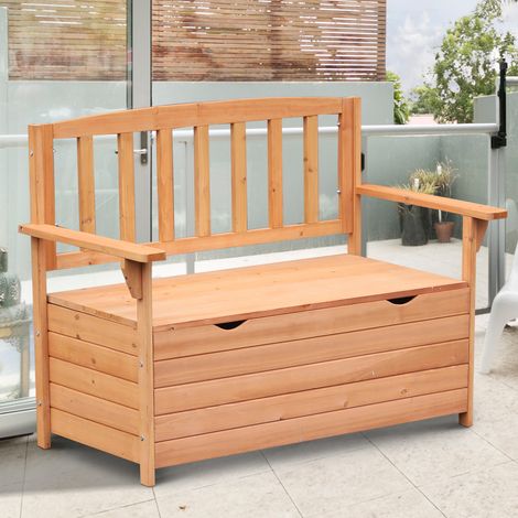 Banc de jardin en bois de sapin avec coffre de rangement dim. 112L x 58l x 84H cm - Pratique
