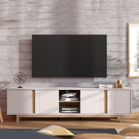 Fernsehschrank Capaci, 2 Regale, 4 Türen, mit Füßen, 202x40x54h cm Cremeweiß (1/5)