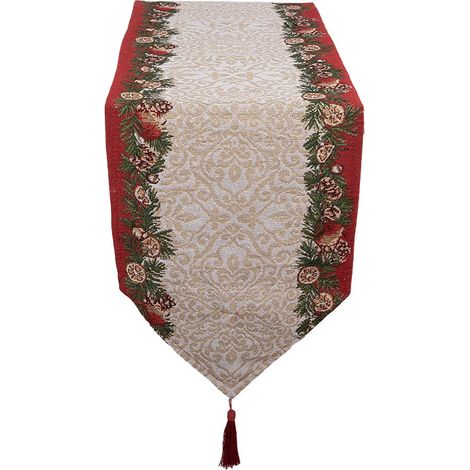 Chemin de Table de Noël Beige en Polyester Décoration de Fête 33x180 cm - PANGIVO (1/2)