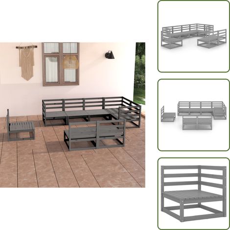 Muebles de jardín modulares - vidaXL Muebles de jardín 8 piezas gris madera de pino maciza - Muebles de jardín gris