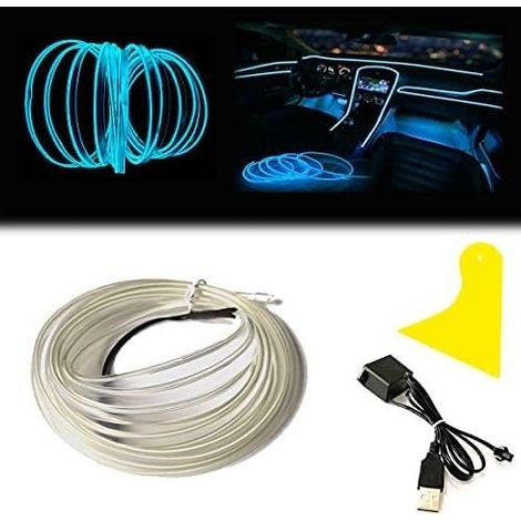 Bande lumineuse intérieure de voiture, fil lumineux néon 5M avec protection par fusible, adapté à la décoration de voiture (5M, bleu glacier) (1/5)