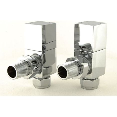 West Cubex Square Angled Radiator Valves Pair Chrome (1/5)