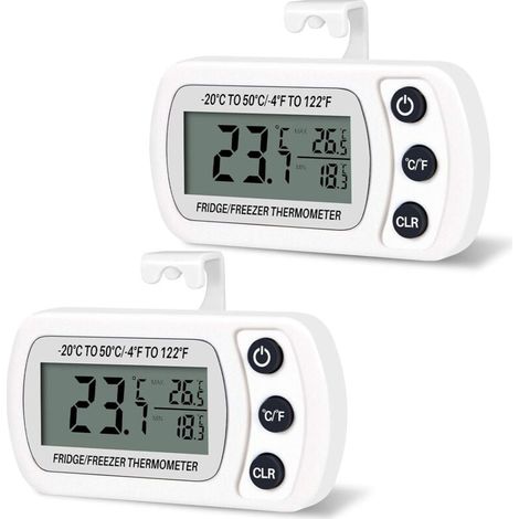 [NEVER USED] 2-piece thermometer, digital refrigerator-freezer temperature -20 to 50 °C, easy-to-read LCD display (white) (1/4)