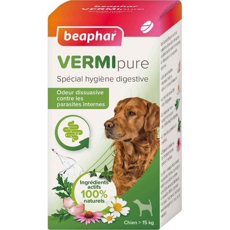 Comprimés vermipure pour chien – Anti-parasitaires digestifs – 50 comprimés pour chien > 15 kg – Aide à l'élimination des parasites intestinaux – Beaphar