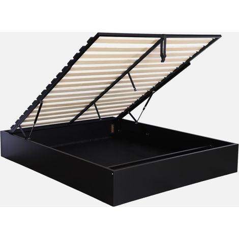Letto contenitore con rete a doghe decorazione legno, 160x200cm (1/5)