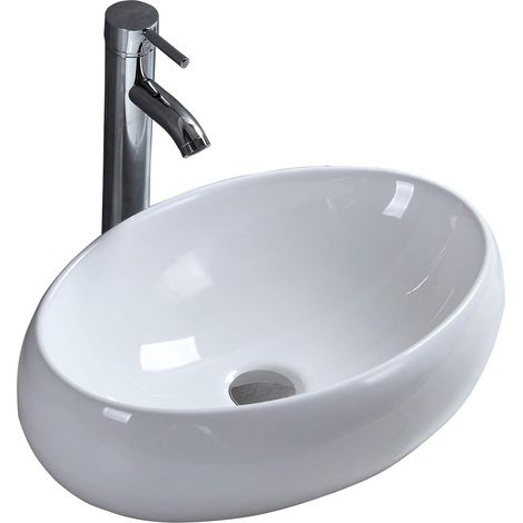 Lavabo en Céramique Blanc évier Ovale Récipient Bol Comptoir Monté Lavabo Pour Vestiaire Salle de Bains Cuisine (1/5)