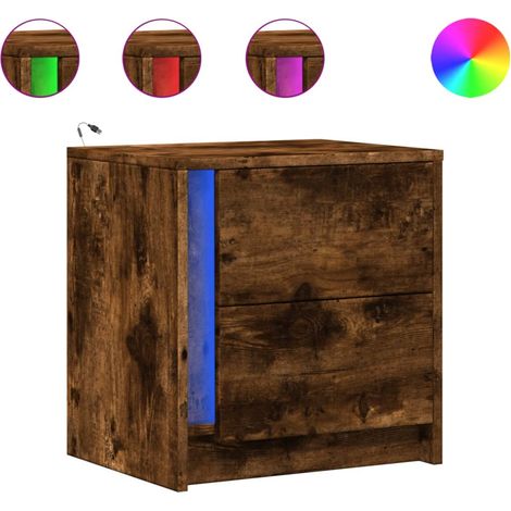 Maison Exclusive - Nachttisch mit LED-Leuchten Räuchereiche Holzw