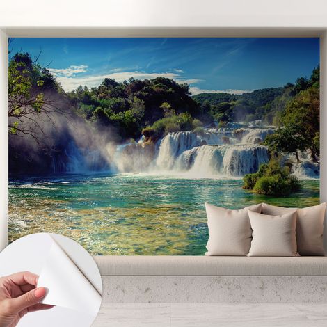 Papier peint autocollant Mural avec colle pour salon et chambre Décoration murale rapide Cascade dans le paysage 208x146 cm (1/5)
