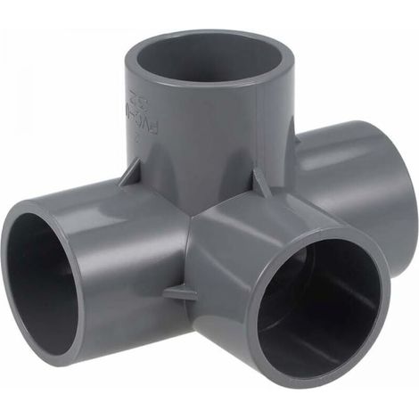 4-Wege-Kniestück PVC-Rohrverschraubung Möbelqualität 32 mm T-Eckverbinder Grau 10 Stücke (1/4)