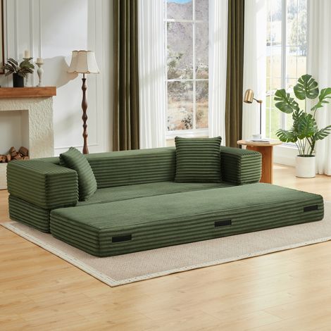 Divano letto, classico design quadrato a doppio strato, schiuma ad alta densità, verde (1/5)