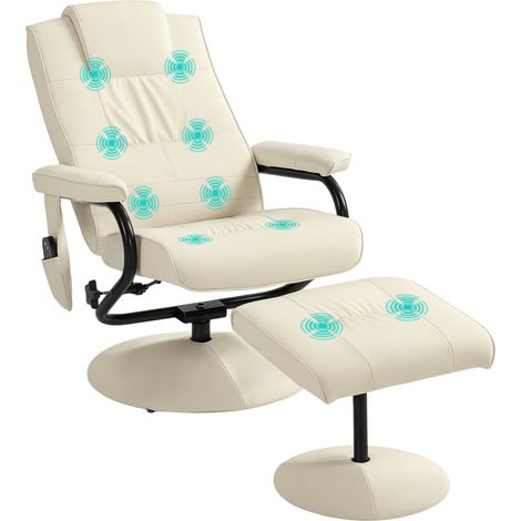 HOMCOM Massage Recliner Chair Cushioned Ottoman 10 Point Vibration Cream (1/5)