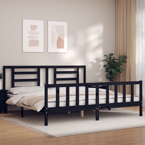 Bed Frame without Mattress Black 200x200 cm Solid Wood Pine vidaXL (1/5)