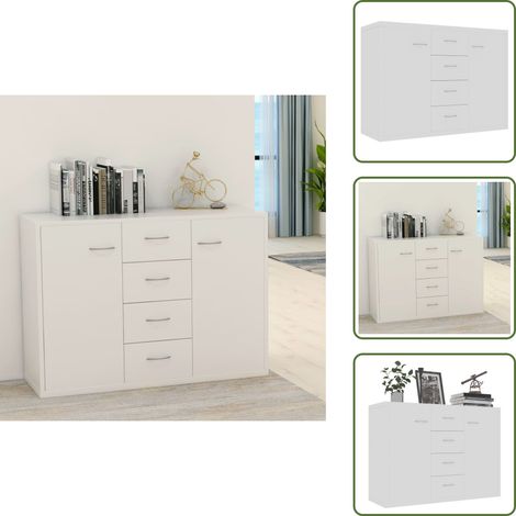 Buffet Blanc 88x30x65 cm Bois d'ingénierie - Buffet Blanc - Meuble Rangement - Armoire Entrée - Commode Tiroir - Décoration Intérieur (1/5)