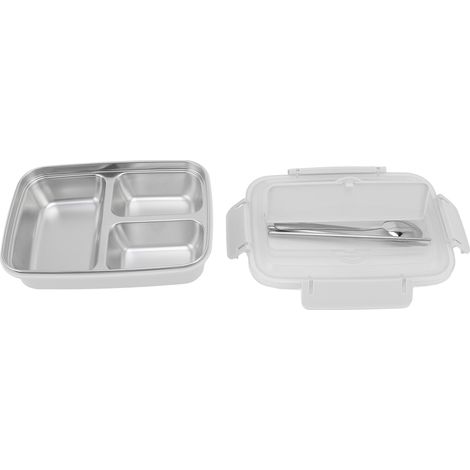 3-teiliges Set aus Edelstahl 304 mit Fächern, tragbare, geruchsneutrale Lunchbox für Schüler und Erwachsene, weißer Lunchbehälter mit luftdichtem Deckel (1/5)