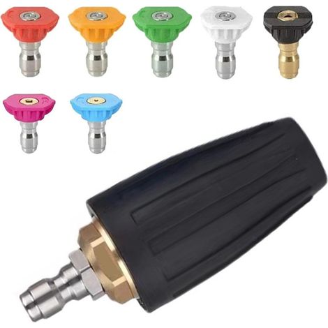 Nettoyeur haute pression 4000 PSI, buse turbo rotative, buse à raccord rapide, buse union 1/4" 7 couleurs, buse à noyau céramique et enveloppe en cuivre (1/5)