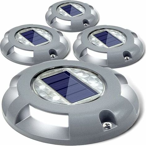 Solaire Pont Lumières Allée Dock Lumière LED Marqueurs De Route Imperméables Extérieurs À Énergie Solaire Pour Étape Trottoir Escalier Jardin Chemin Au Sol Patio Yard 4 Pack (Blanc) (1/5)