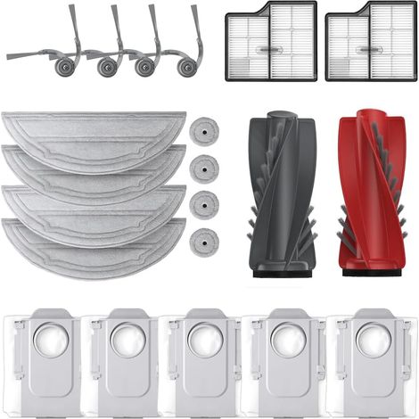 Zubehör für den Roborock Saros 10 Staubsauger: 1 Doppelhauptbürste, 4 Seitenbürsten, 2 Filter, 4 Reinigungstücher, 4 Rundmopps, 5 Staubbeutel (1/5)