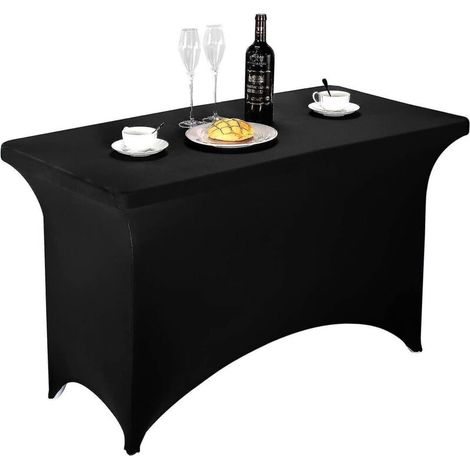 Schwarze, rechteckige Stretch-Tischdecke, 1,83 m lang, aus Spandex, ideal für Bankette (1/5)