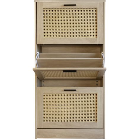 Meuble à chaussures 3 étagères cannage bois naturel 60 x 24 x 118 cm (1/5)
