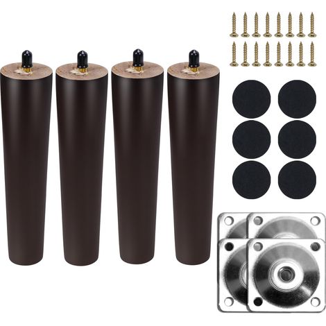 4 Pièces Pieds de Meubles Bois 20cm Noyer Ronde pour Lit (1/5)