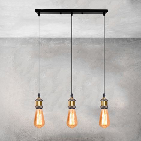 3 Luci Lampada a Sospensione, Lampada a Soffitto con E27 Portalampada, Vintage Edison Supporto con 1M Cavo (Bronzo) (1/4)
