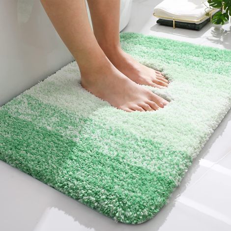 Tapis de Bain Doux - 60 x 90 cm - Antidérapant - Lavable - Tapis de Bain Moelleux à Poils Longs en Microfibre Absorbant - Vert (1/5)