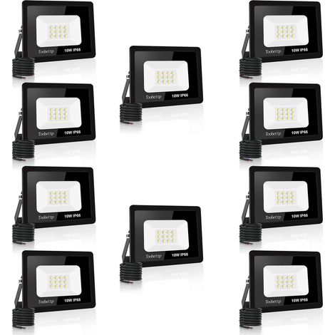 10PCS Projecteur LED Extérieur, 10W Spot LED Exterieur 1000LM Super Lumineux 6500K Blanc Froid Éclairage de Sécurité Extérieur IP66 Imperméable pour Garage Jardin Terrasse Parking (1/5)