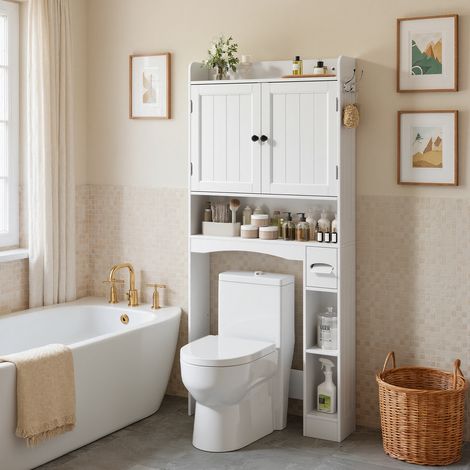 Meuble WC sur pied 2 portes étagères réglables 82x179 cm (1/5)