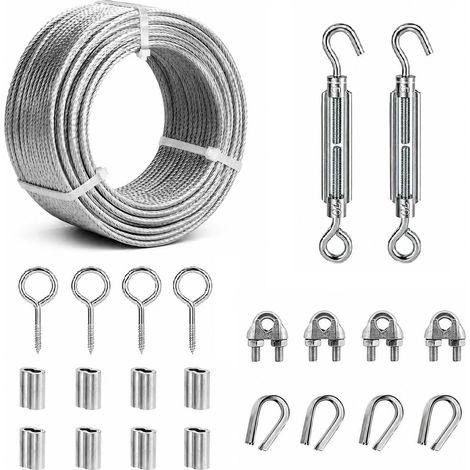 Kit de Suspension Câble 3mm/15M Câble Acier Gainé PVC avec Tendeur M5 (1/5)