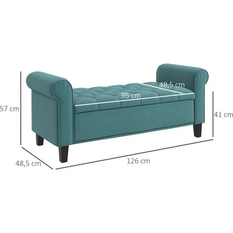 Panca in stile vintage, panca con vano contenitore, effetto velluto, verde