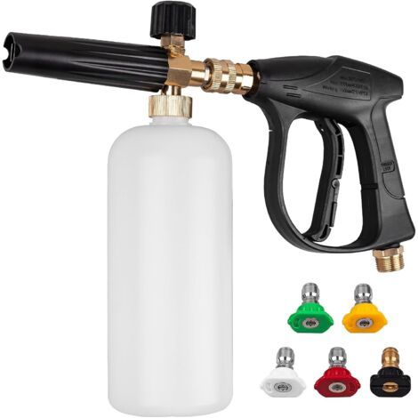 Pistolet court pour nettoyeur haute pression, canon à mousse avec raccord rapide 1/4 po, nettoyeur haute pression avec 5 embouts de buse, connecteur d'entrée M22-14 mm (1/5)