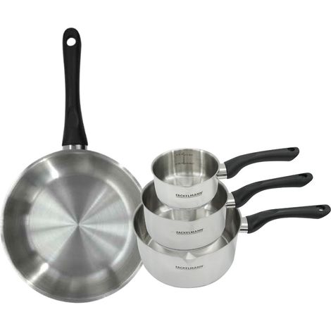 Set poêle 28 cm et 3 casseroles 12 16 et 20 cm en inox Fackelmann Geneva