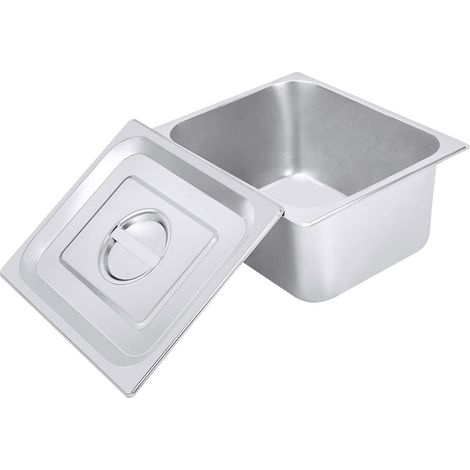 Lot de 4 Bac Alimentaire GN 1/2, Inox 7 L, Fond Plat, Couvercle Poignée, Buffet Restaurant (1/5)