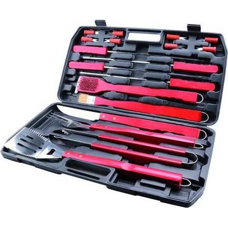 Set pour barbecue Sandrigarden 18 pièces en métal, bois, inox, valise