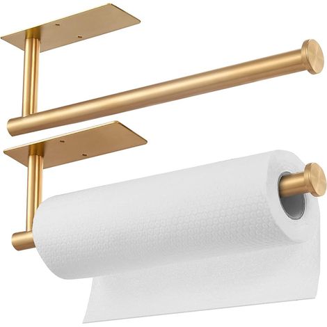 Porte-essuie-tout en acier inoxydable, porte-papier toilette, sans perçage, convient pour la cuisine et la salle de bain – 2 pièces dorées