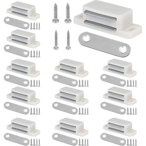 [NIE BENUTZT]12 Stück leistungsstarke Türmagnete aus Metall und Kunststoff, 42 x 15 x 12 mm, langlebige magnetische Türmagnete, Schranktürmagnete mit 24 Schrauben für Schiebetüren, Schubladen, Fenster