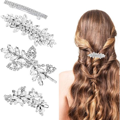 Lot de 4 accessoires pour cheveux en strass argentés, pinces brillantes pour mariée, décorations en cristal pour cérémonies de remise de diplômes (1/5)
