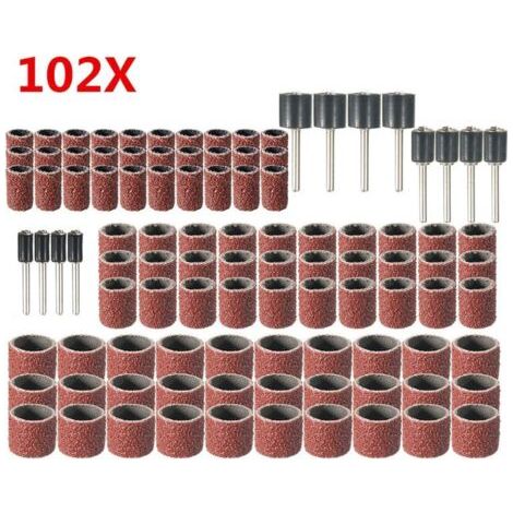 102 Pièces Caoutchouc Tambour De Ponçage avec Boîte Gratuite, Comprenant 90 Pièces Bandes de Ponçage et 12 Pièces Tambour Mandrin pour Dremel Outils Rotatifs (1/5)