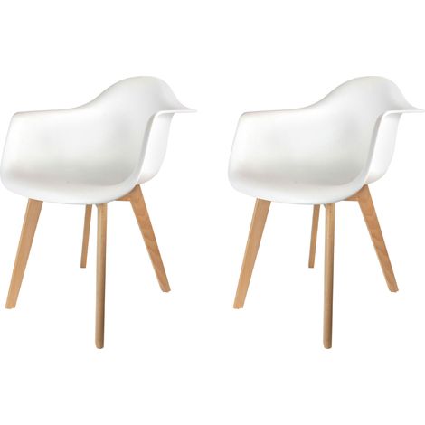 Lot de 2 fauteuils blancs et pieds naturel - IDRIS