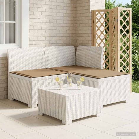 Canapé de jardin 3 places aspect rotin PP avec coussins pour terrasse et balcon Blanc - PANGIVO (1/5)